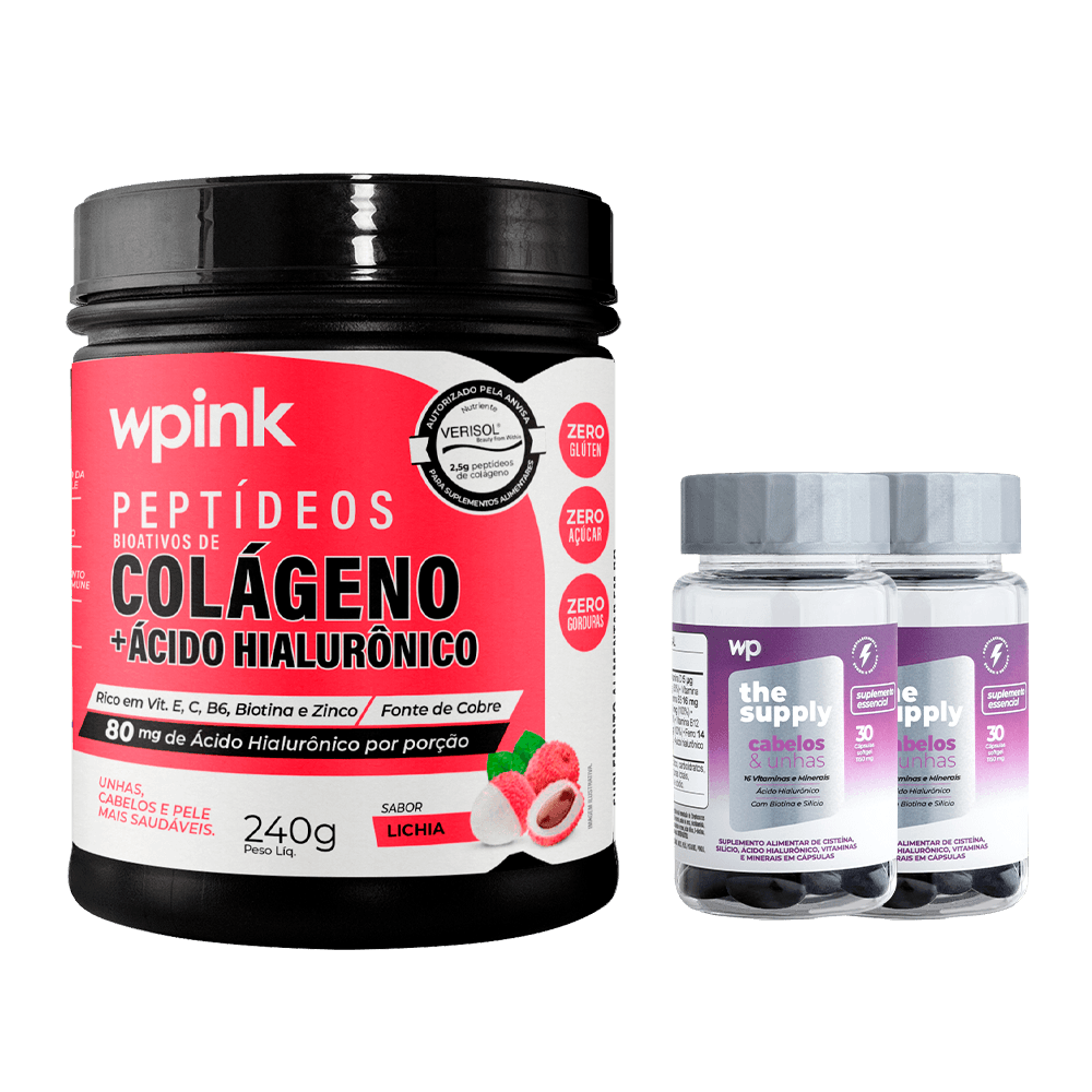 colágeno de lichia - 240g + 2 cabelos e unhas - wp