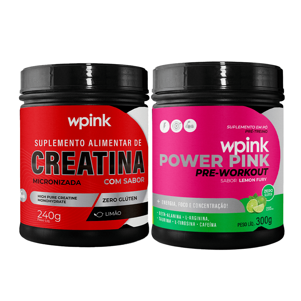 creatina de limão 240g - power pink de limão 300g - pré-treino - wp
