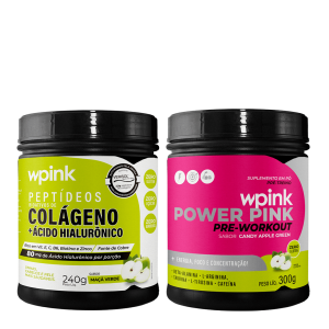 super power pink de maçã verde 300g + colágeno de maçã verde 240g - wp
