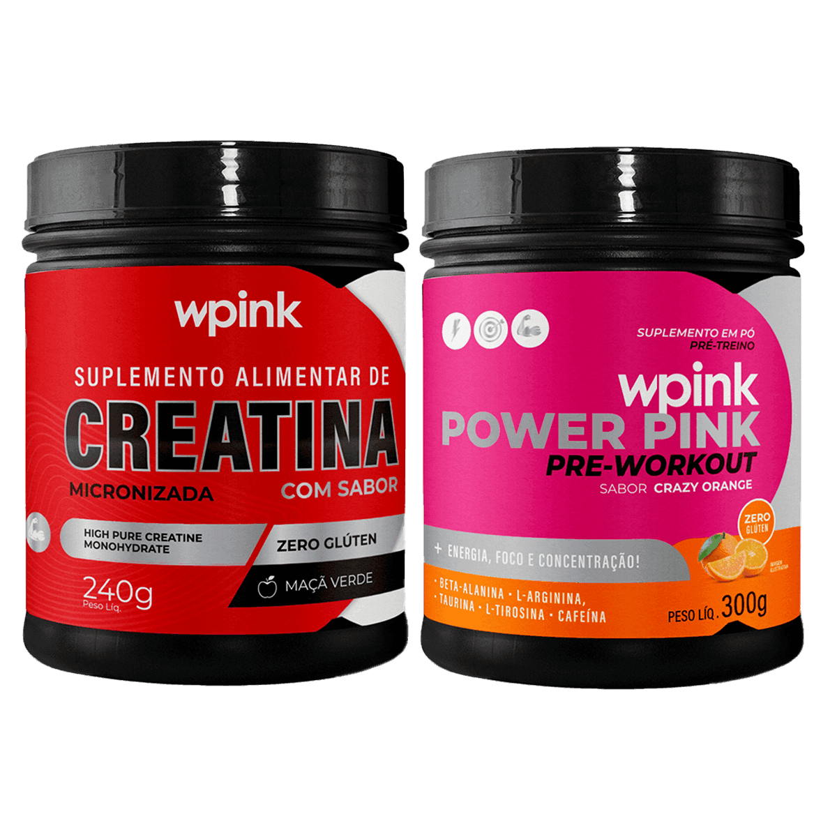 creatina maçã verde 240g - super power pink de laranja - pré-treino – 300g